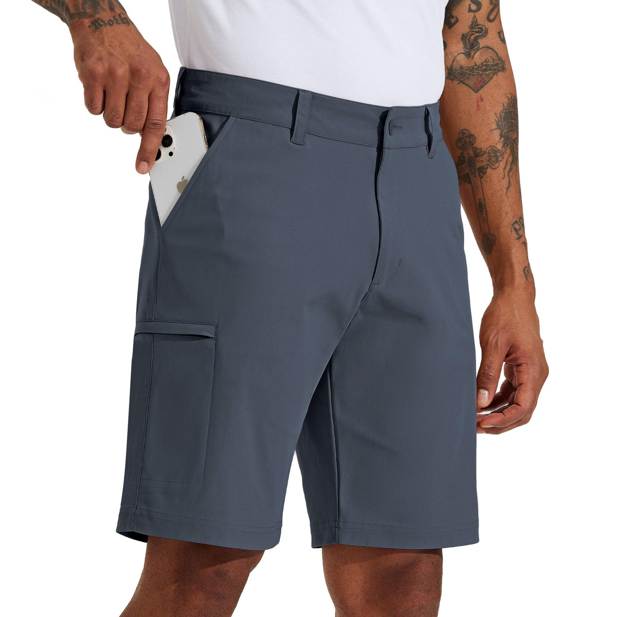 Willit Men's Golf Shorts Stretch Hiking Cargo Shorts Athletic Quick Dry Casual Work Shorts with Pockets 10" - Dusty Blue - 38