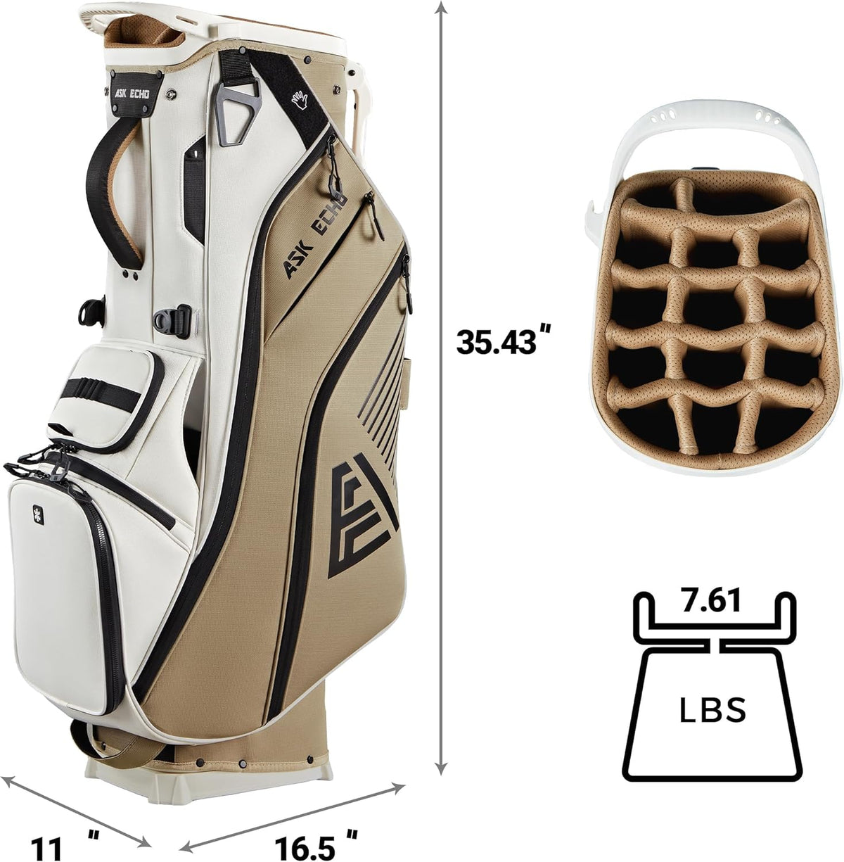 ASK ECHO Golf ST - 14 Hybrid Stand Bag with 14 Way Full Length Dividers & Quick Putter Clip - Ask Echo