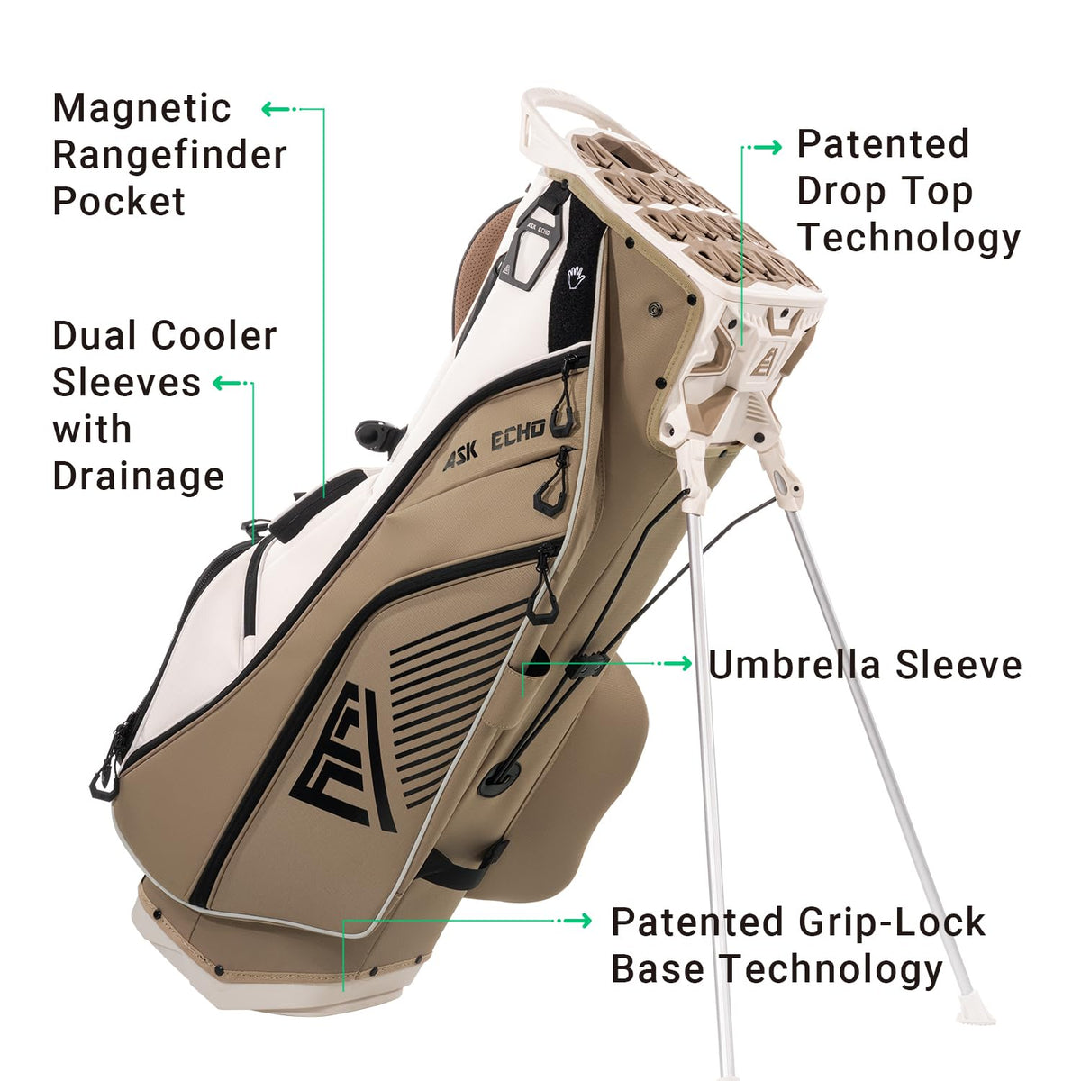 ASK ECHO ST - Lock Mecha 14 Way Dividers Quiet Hybrid Stand Bag for Men & Women - Ask Echo