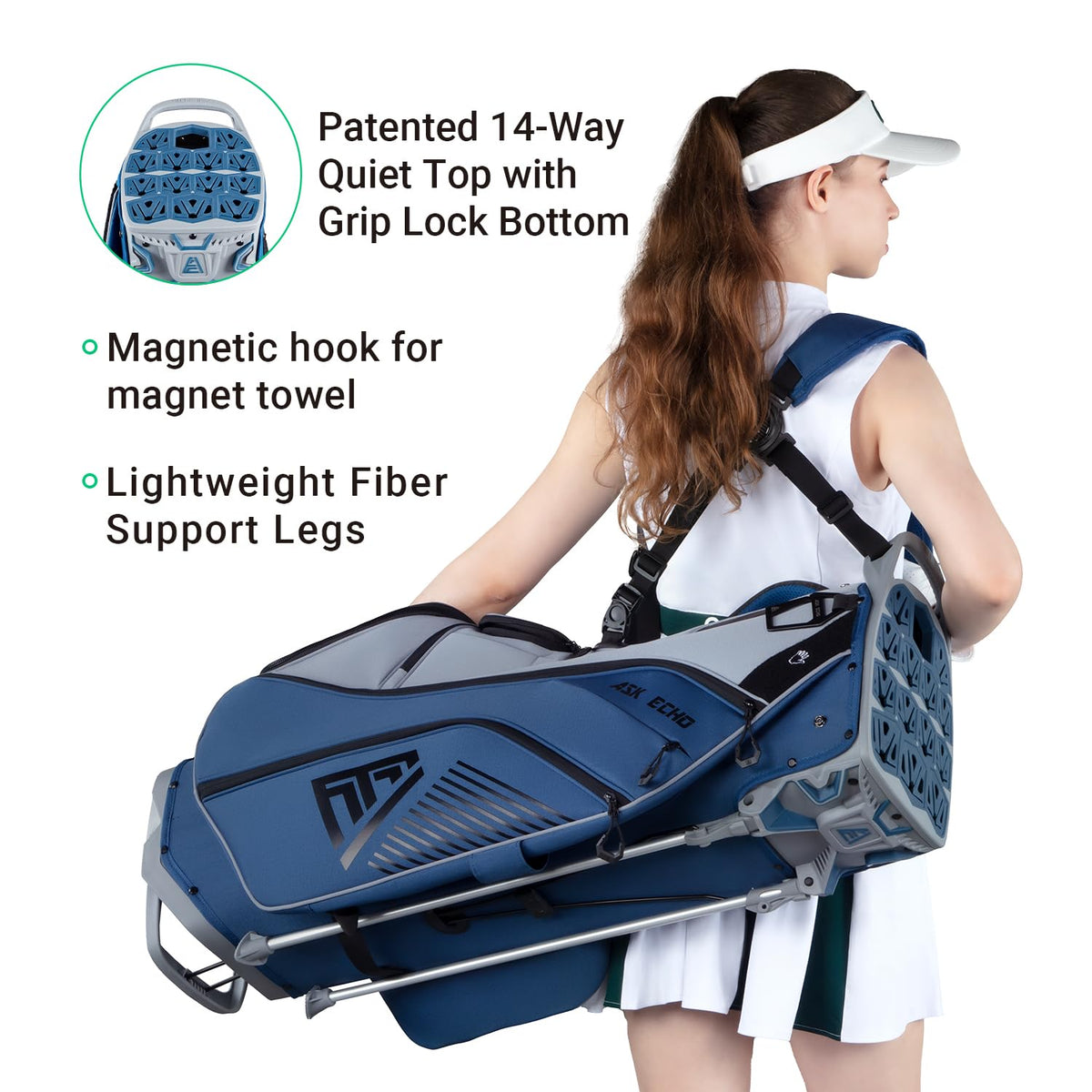 ASK ECHO ST - Lock Mecha 14 Way Dividers Quiet Hybrid Stand Bag for Men & Women - Ask Echo