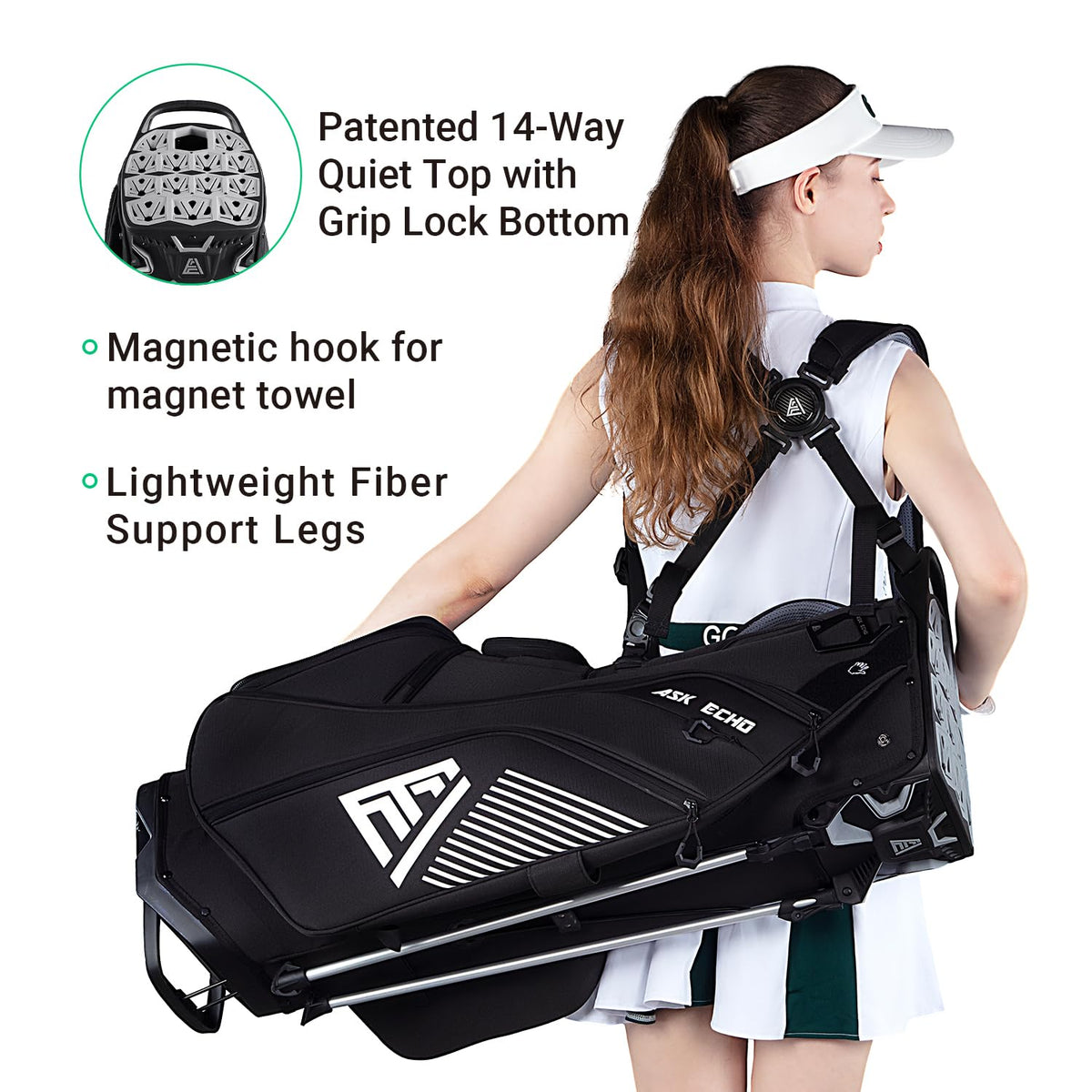 ASK ECHO ST - Lock Mecha 14 Way Dividers Quiet Hybrid Stand Bag for Men & Women - Ask Echo