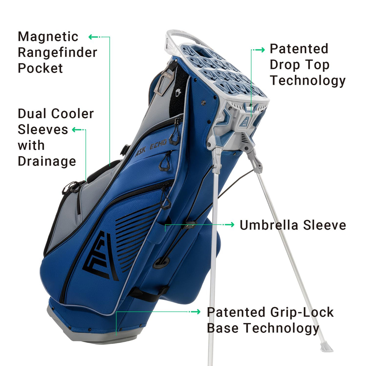 ASK ECHO ST - Lock Mecha 14 Way Dividers Quiet Hybrid Stand Bag for Men & Women - Ask Echo