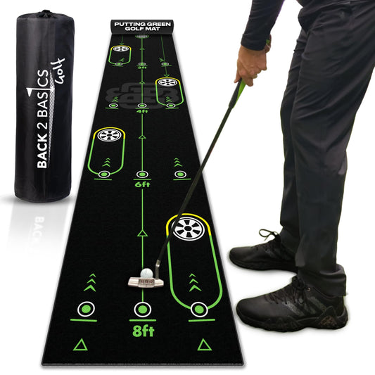 Back 2 Basics 10ft Golf Putting Mat - True - to - Life Green Simulation Golf Putting Mat - Black -