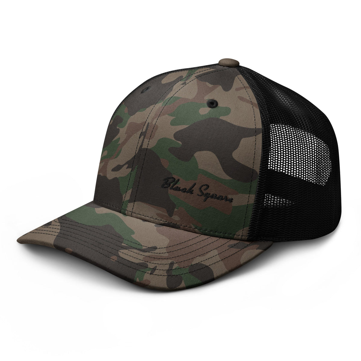 Black Square Camouflage trucker Style hat - Camo/Black -