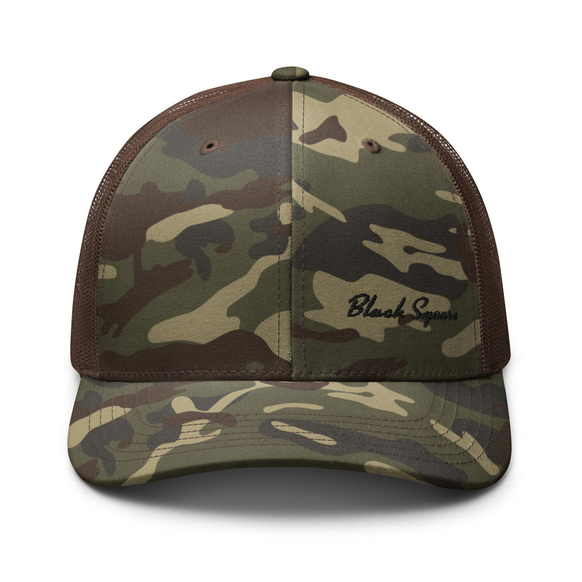 Black Square Camouflage trucker Style hat - Camo/Brown -