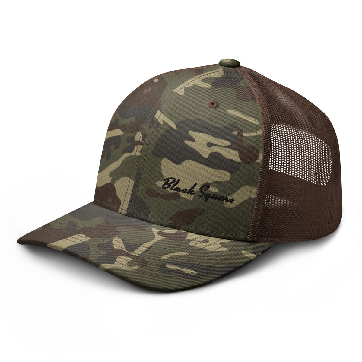 Black Square Camouflage trucker Style hat - Camo/Brown -