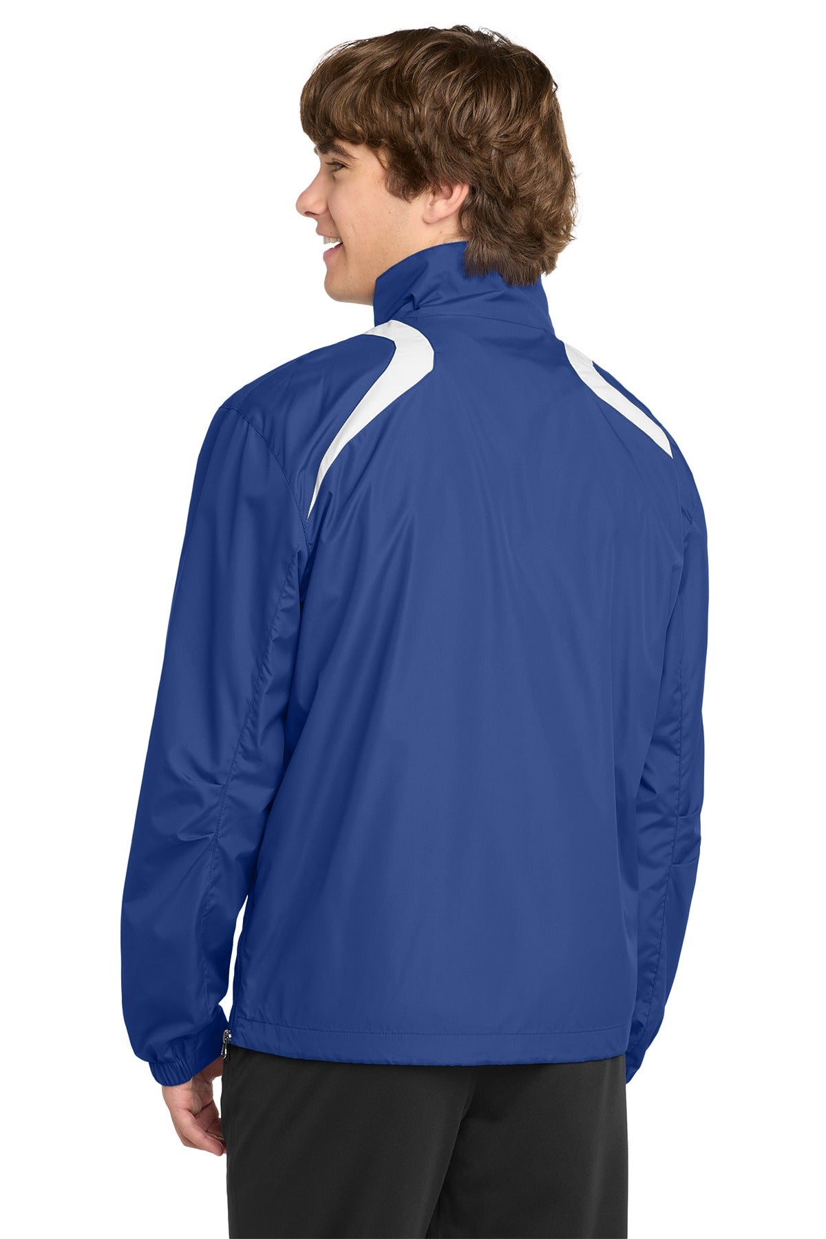 Black Square Golf 1/2-Zip Wind Shirt in True Royal/White on model, back view