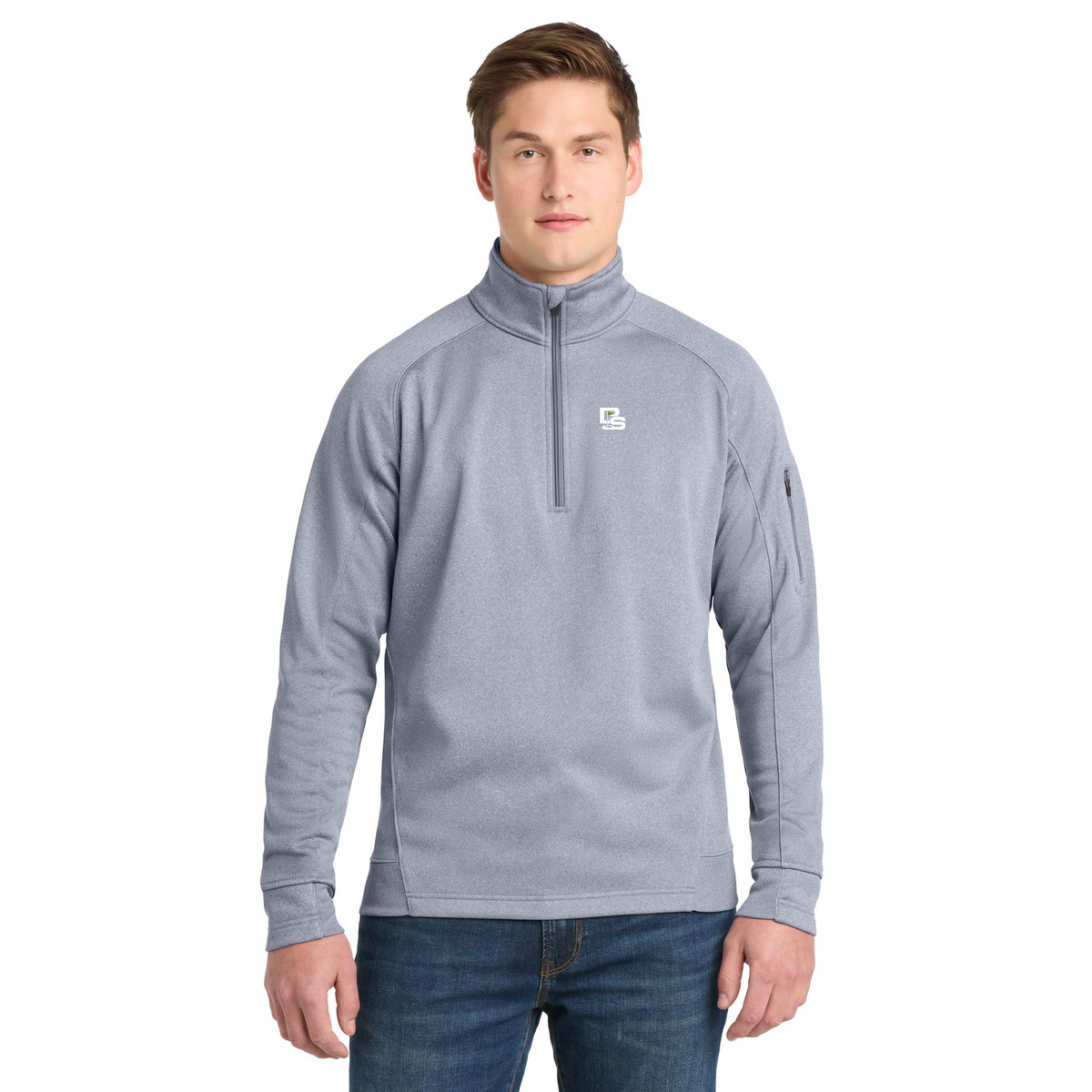 Black Square Golf Tech Fleece 1/4-Zip in Grey Heather, front