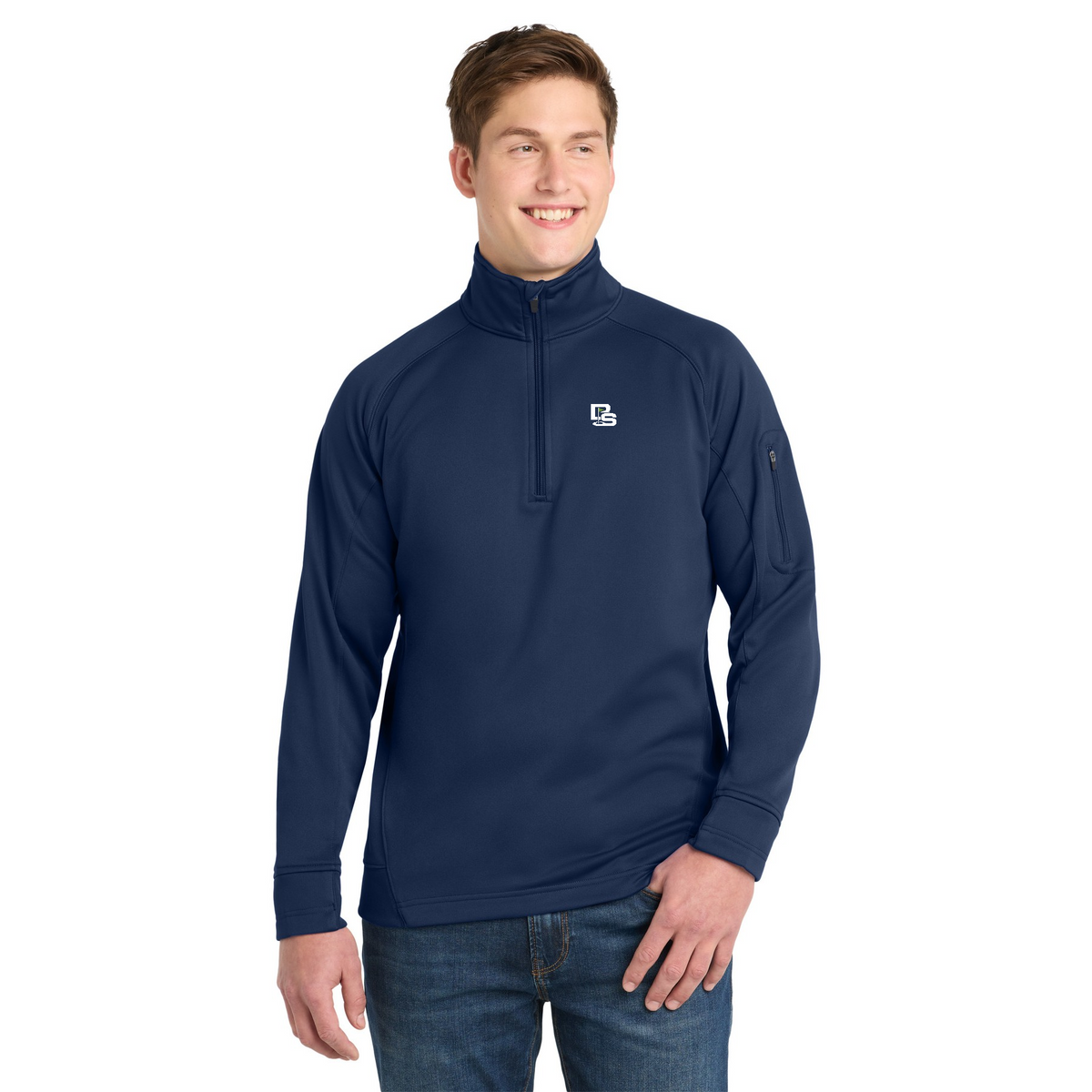 Black Square Golf Tech Fleece 1/4-Zip in True Navy, front
