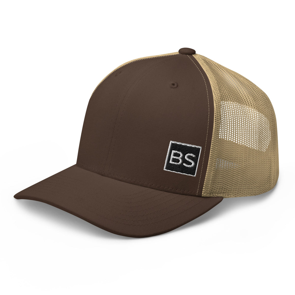 Black Square Golf Trucker Style Cap - Brown/ Khaki -