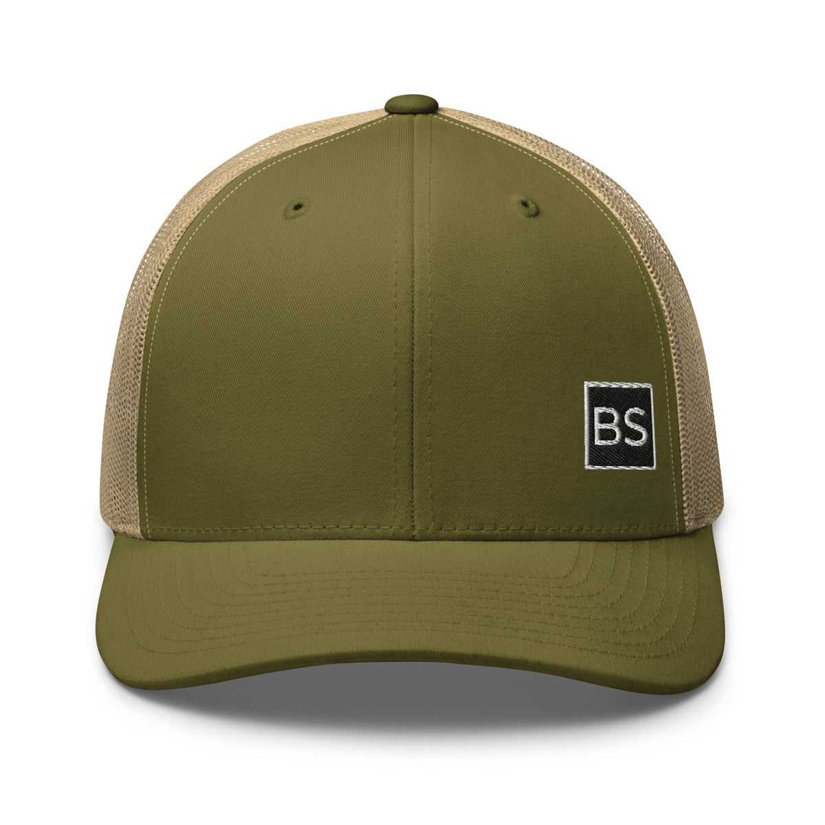 Black Square Golf Trucker Style Cap - Moss/ Khaki -