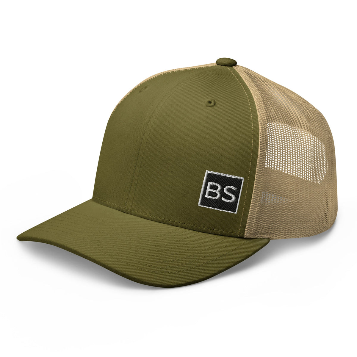 Black Square Golf Trucker Style Cap - Moss/ Khaki -