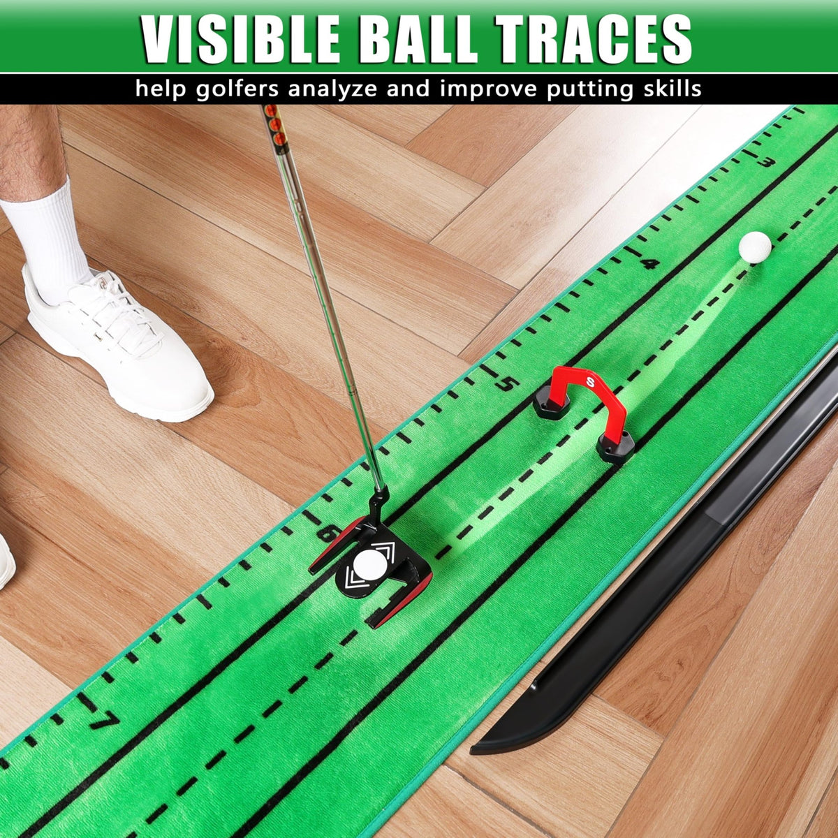 CHAMPKEY Professional Hazard Golf Putting Green Come with Golf Putting Gates and Putting Mirror - Progressive Slope Tech and Noise Reduction Tech Golf Putting Mat - Wooden Version -