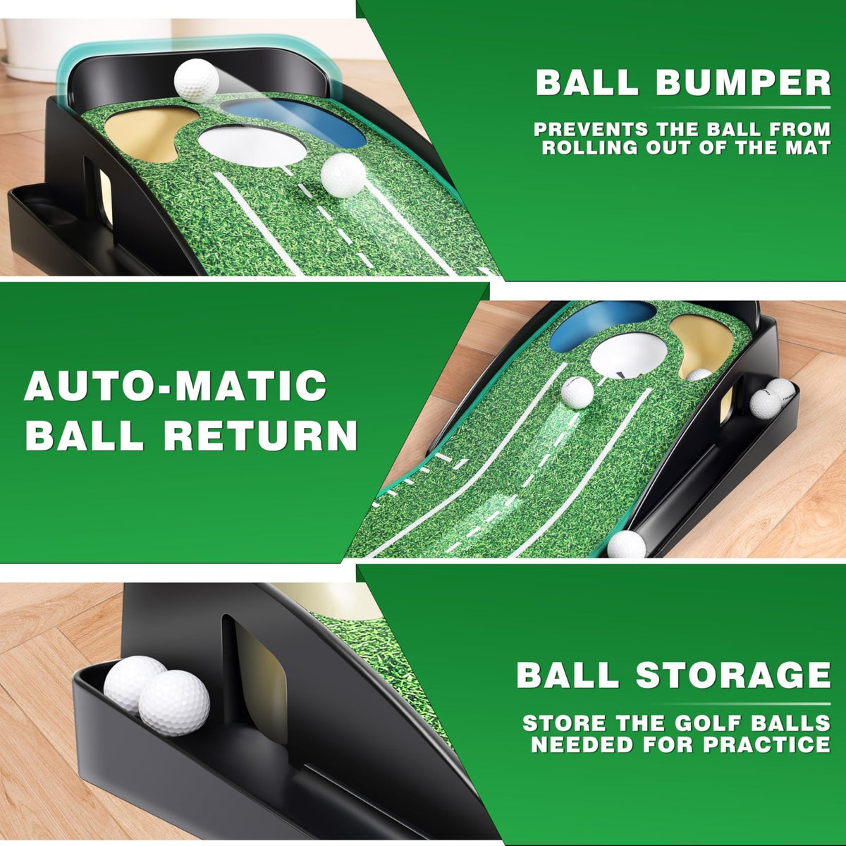 CHAMPKEY Professional Hazard Golf Putting Green Come with Golf Putting Gates and Putting Mirror - Progressive Slope Tech and Noise Reduction Tech Golf Putting Mat - Wooden Version -