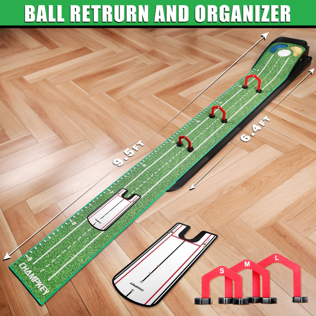 CHAMPKEY Professional Hazard Golf Putting Green Come with Golf Putting Gates and Putting Mirror - Progressive Slope Tech and Noise Reduction Tech Golf Putting Mat - Wooden Version -