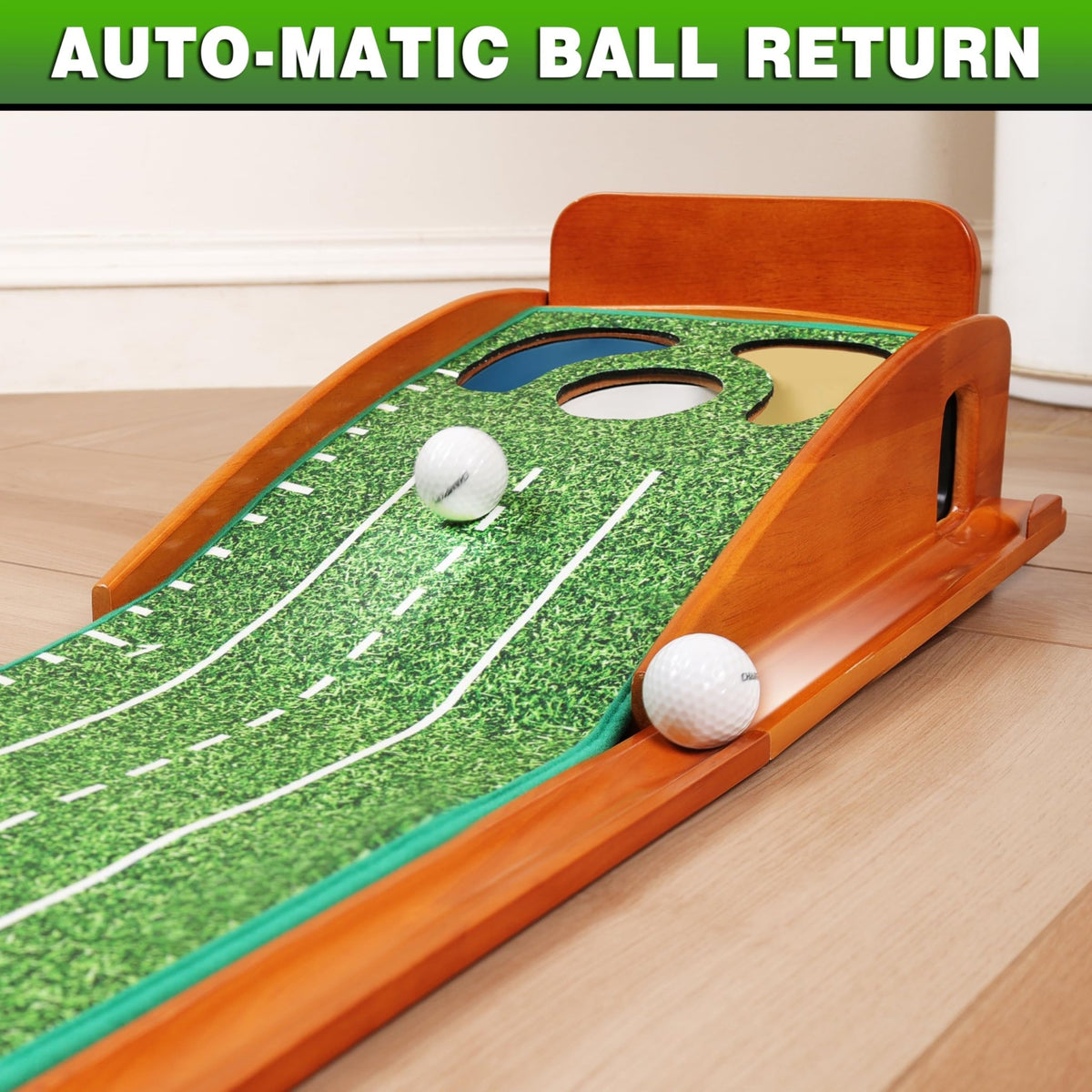 CHAMPKEY Professional Hazard Golf Putting Green Come with Golf Putting Gates and Putting Mirror - Progressive Slope Tech and Noise Reduction Tech Golf Putting Mat - Wooden Version -