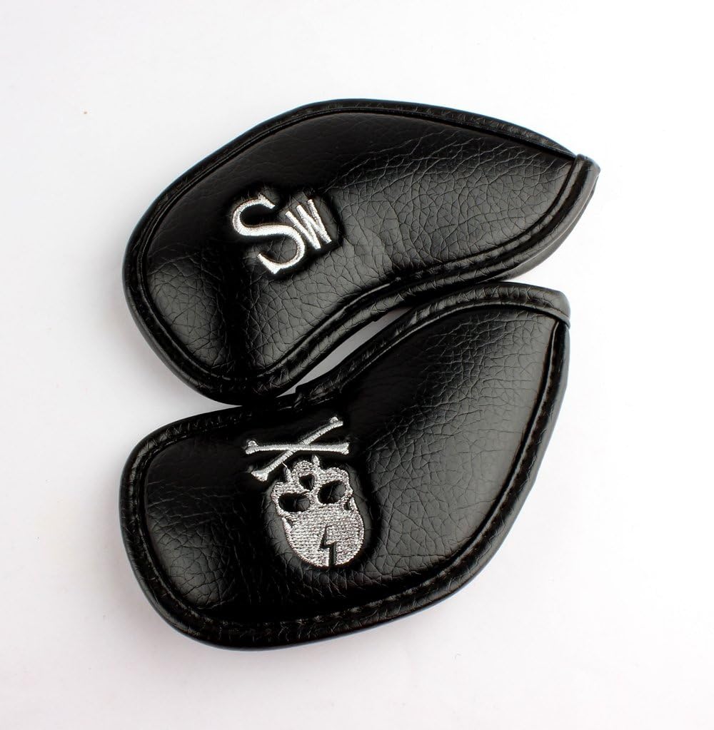 Craftsman Golf 10pcs Black Skull Thick Pu Synthetic Leather Golf Iron Head Covers Set -