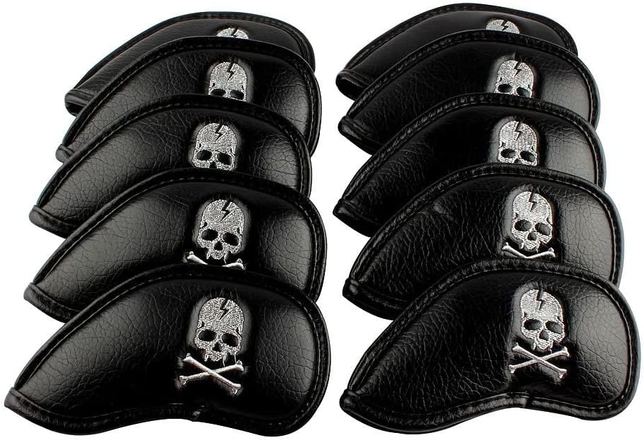 Craftsman Golf 10pcs Black Skull Thick Pu Synthetic Leather Golf Iron Head Covers Set -