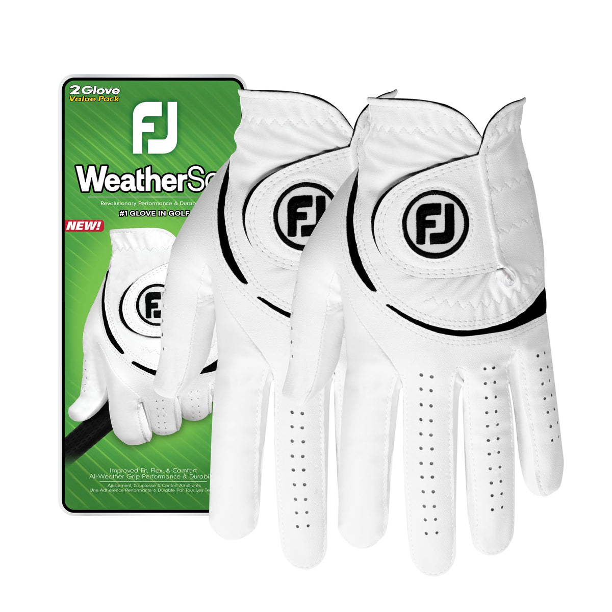 FootJoy Men's WeatherSof 2 - Pack Golf Glove - Large - White
