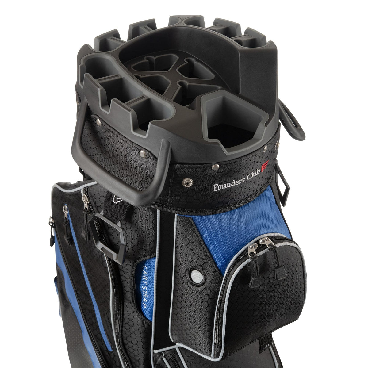 Founders Club 4th Generation Club Lock Organizer Golf Cart Bag for Men with 14 Way Anti Rattle Divider Top - Free Snap On Rain Hood - Full Length Dividers - Blue -