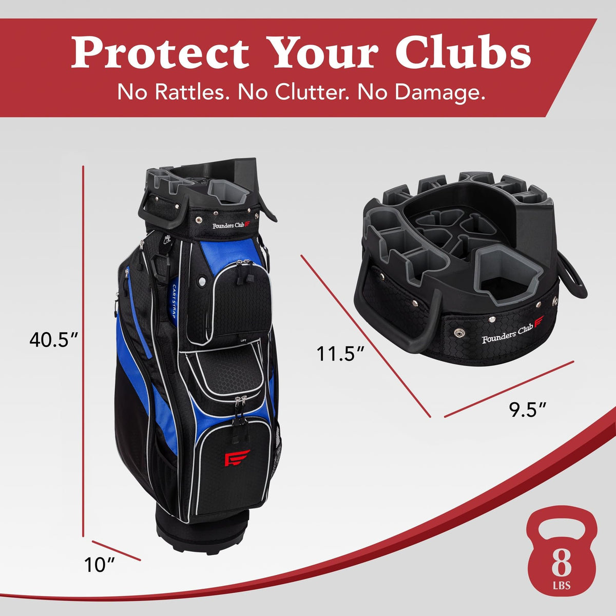 Founders Club 4th Generation Club Lock Organizer Golf Cart Bag for Men with 14 Way Anti Rattle Divider Top - Free Snap On Rain Hood - Full Length Dividers - Stone -
