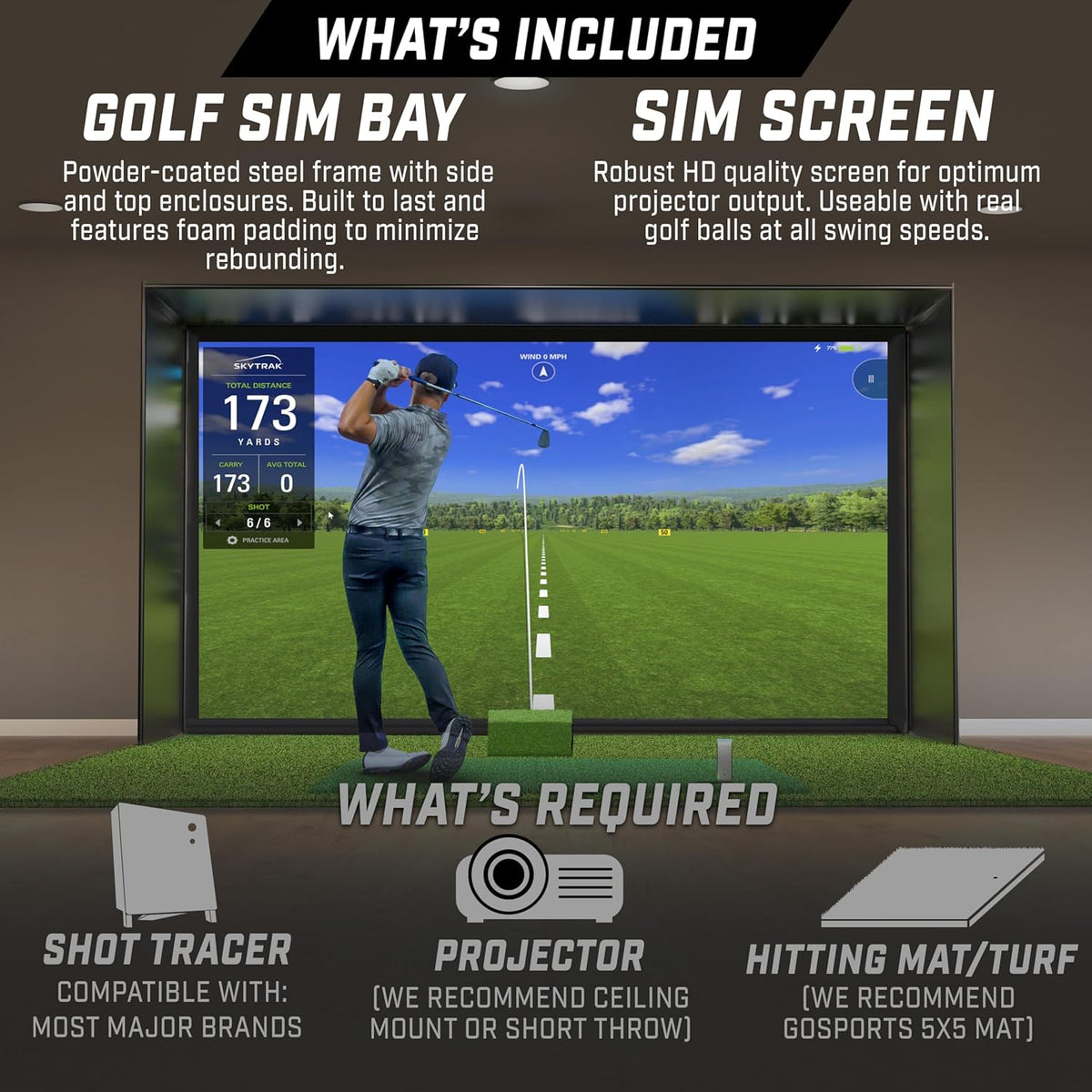 GoSports Golf Simulator Enclosure - Complete Set with Frame and HD Impact Screen Kit - 10 x 8 ft -