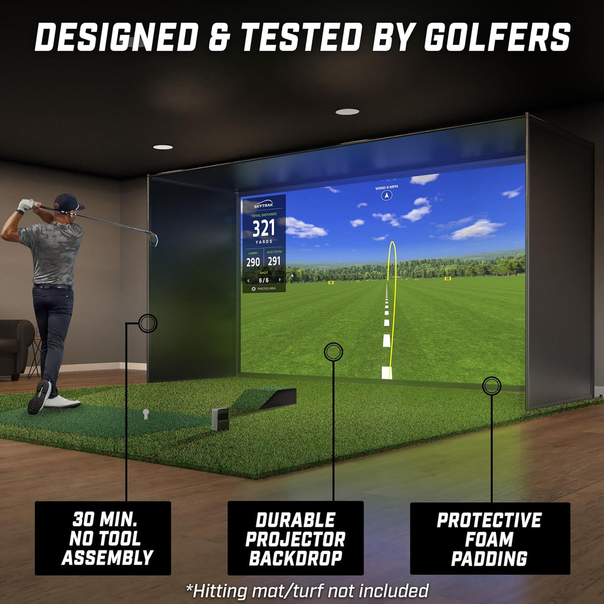 GoSports Golf Simulator Enclosure - Complete Set with Frame and HD Impact Screen Kit - 10 x 8 ft -