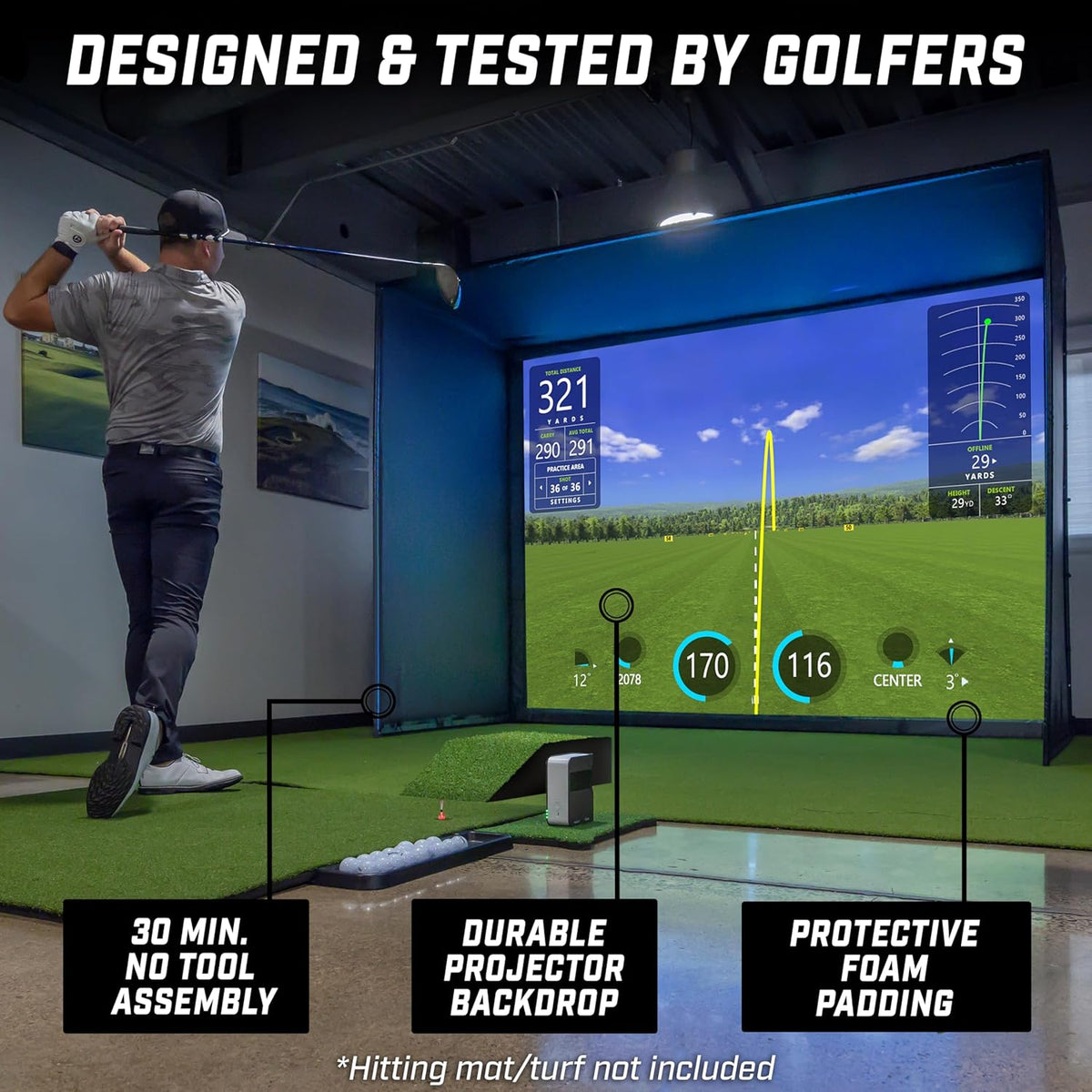 GoSports Golf Simulator Enclosure - Complete Set with Frame and HD Impact Screen Kit - 10 x 8 ft -