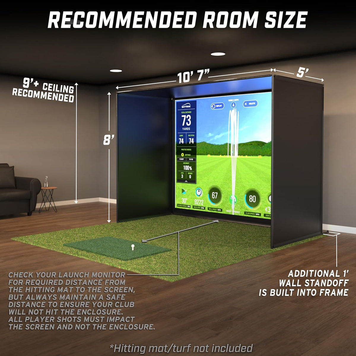 GoSports Golf Simulator Enclosure - Complete Set with Frame and HD Impact Screen Kit - 10 x 8 ft -