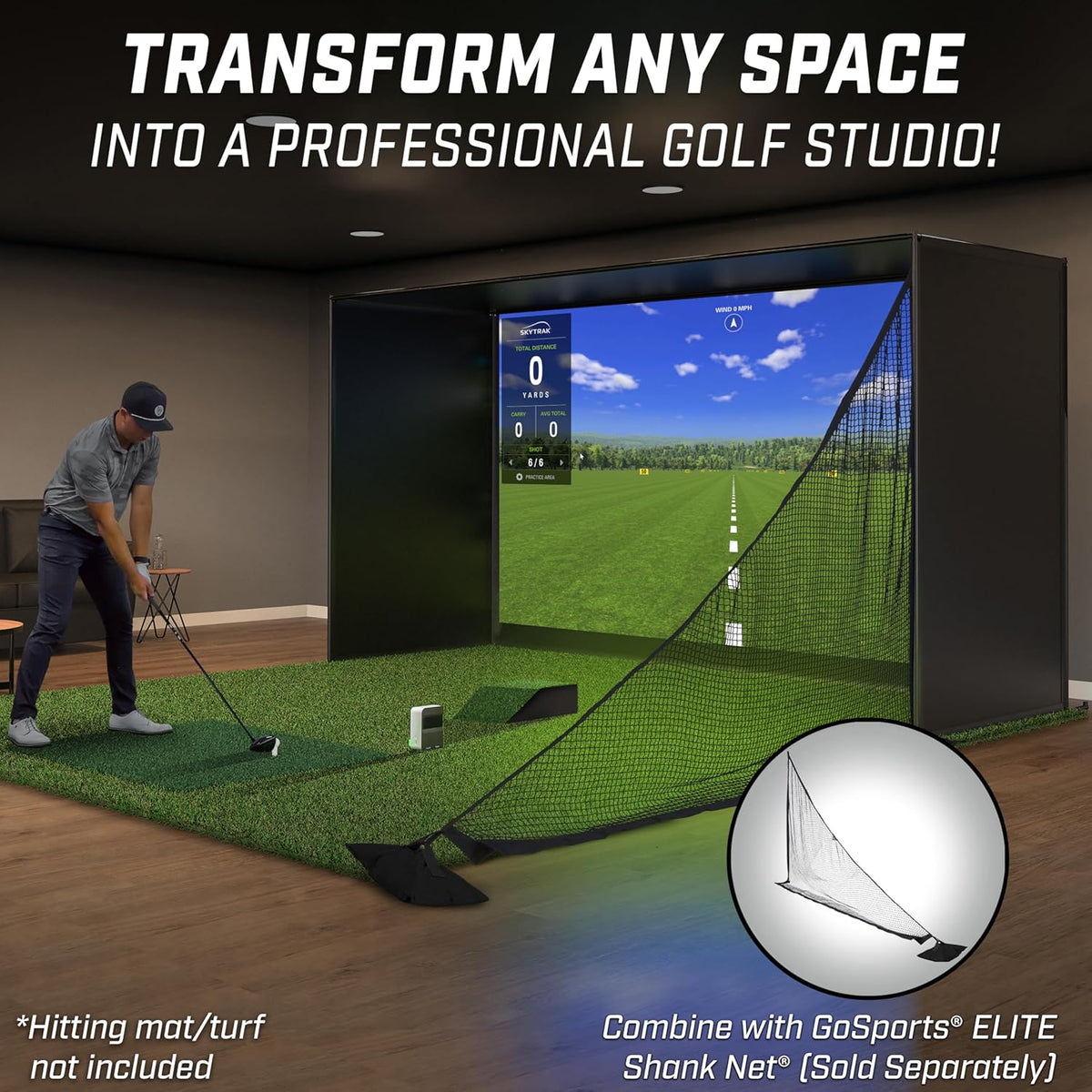 GoSports Golf Simulator Enclosure - Complete Set with Frame and HD Impact Screen Kit - 10 x 8 ft -