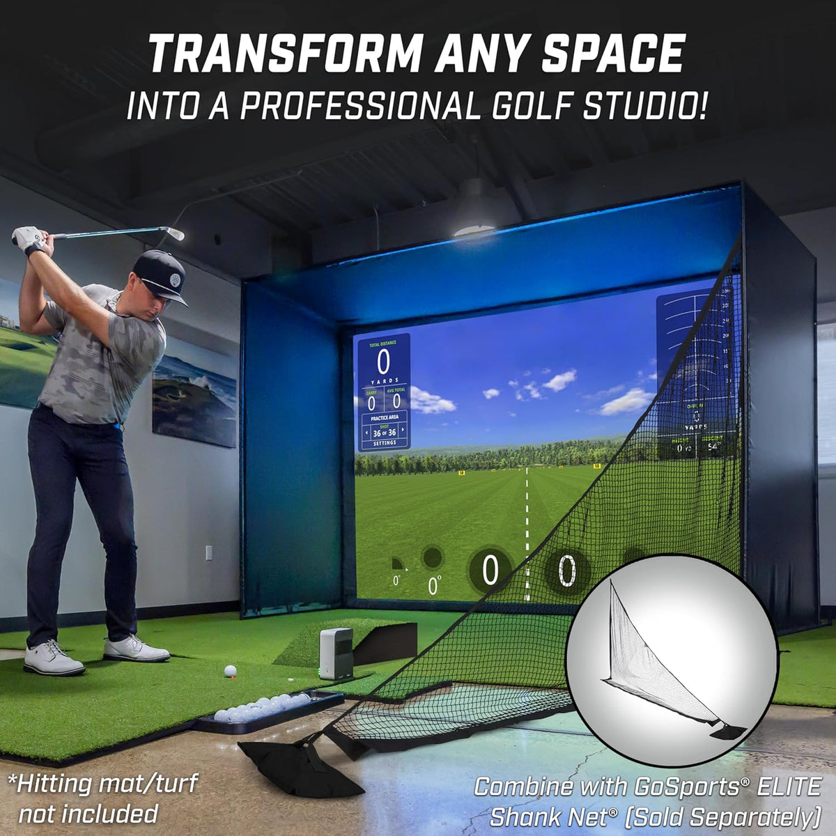GoSports Golf Simulator Enclosure - Complete Set with Frame and HD Impact Screen Kit - 10 x 8 ft -