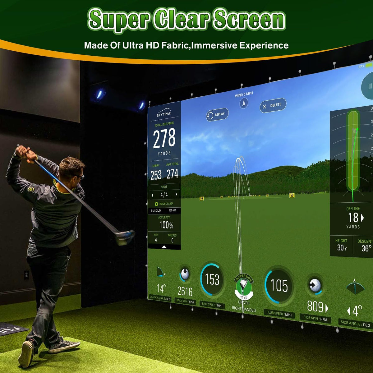 Impact Screen for Golf Training - Indoor/Outdoor, 4mm Thickened, Ultra Clear with Grommet Holes, 8 Sizes - 9.8 ft x 11.5 ft (118'' x 138'') -