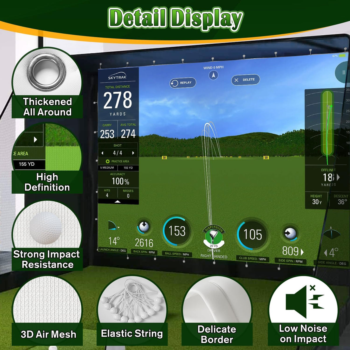 Impact Screen for Golf Training - Indoor/Outdoor, 4mm Thickened, Ultra Clear with Grommet Holes, 8 Sizes - 9.8 ft x 11.5 ft (118'' x 138'') -
