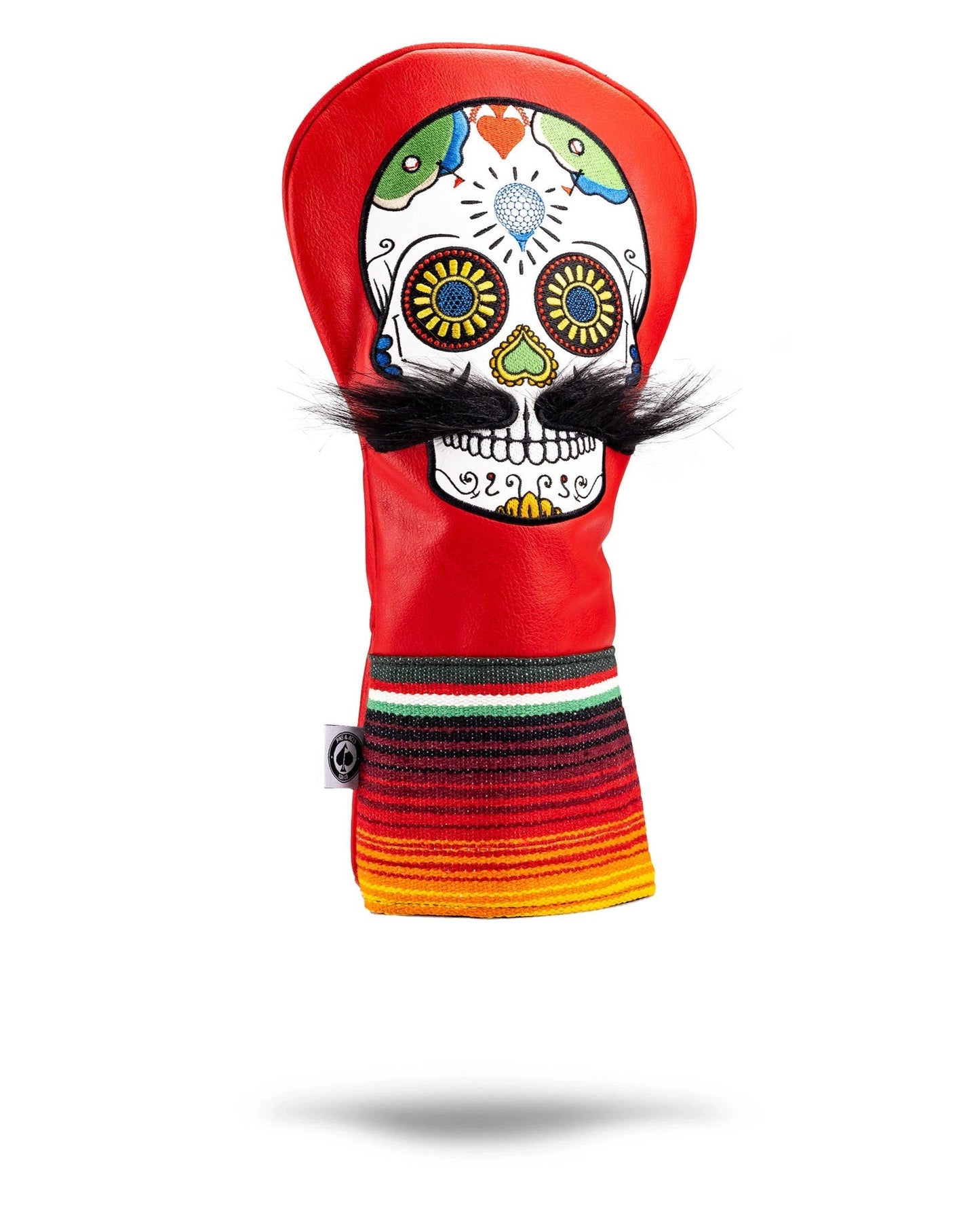 Mustache Sugar Skull - Driver Cover Red - Pins and Aces