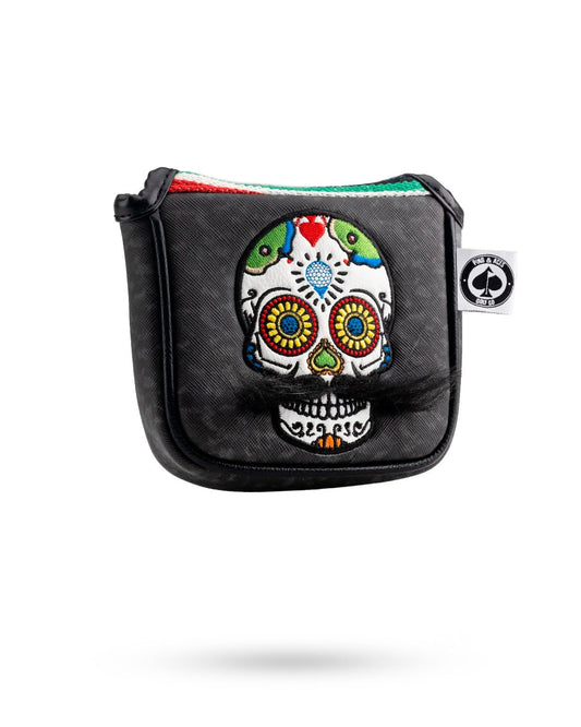 Mustache Sugar Skull - Mallet Putter Cover Gray Camo - Pins and Aces