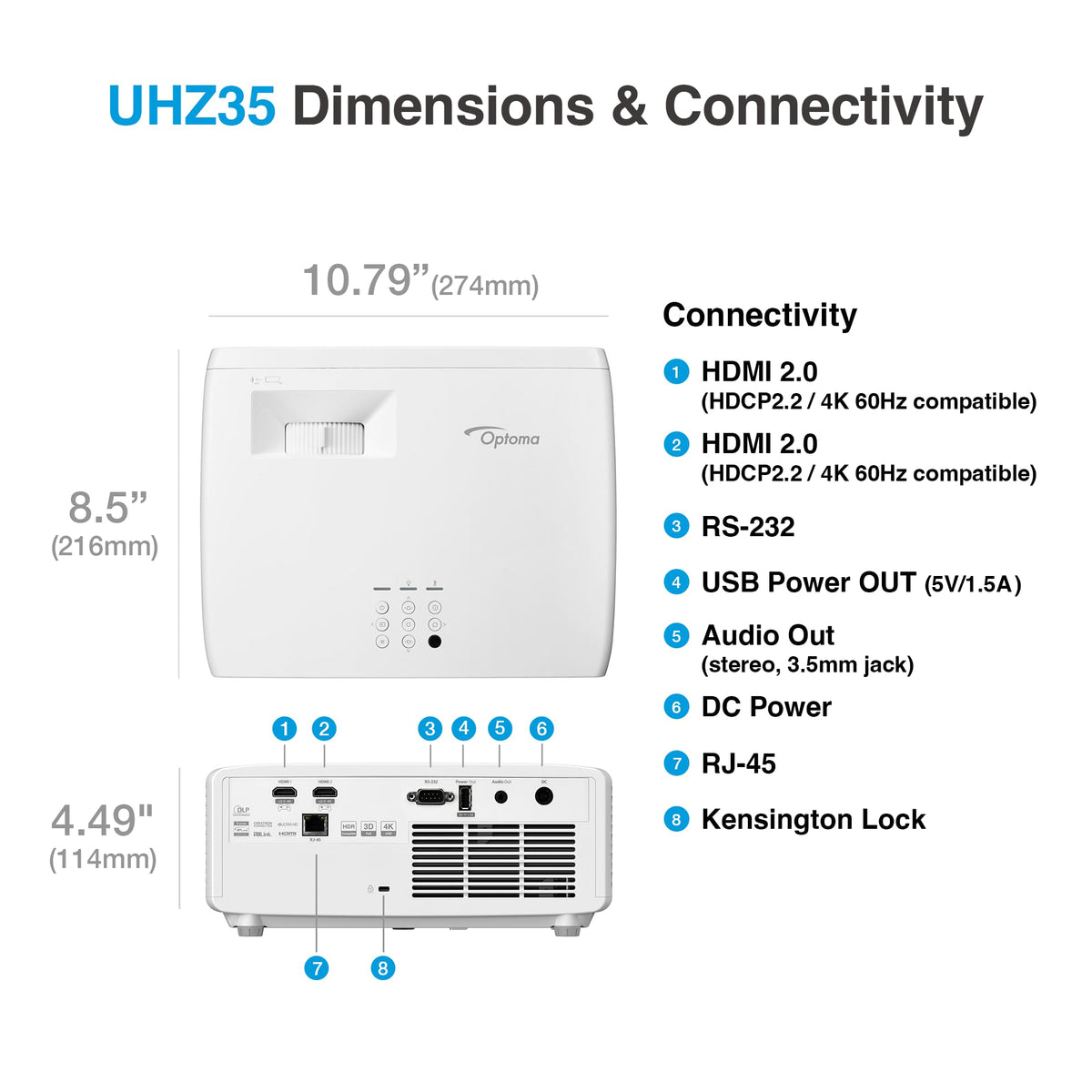 Optoma UHZ35 Projector - 4K UHD Laser Projector for Home Theater and Gaming - UHD35STx (Latest, Lamp, Short Throw) -
