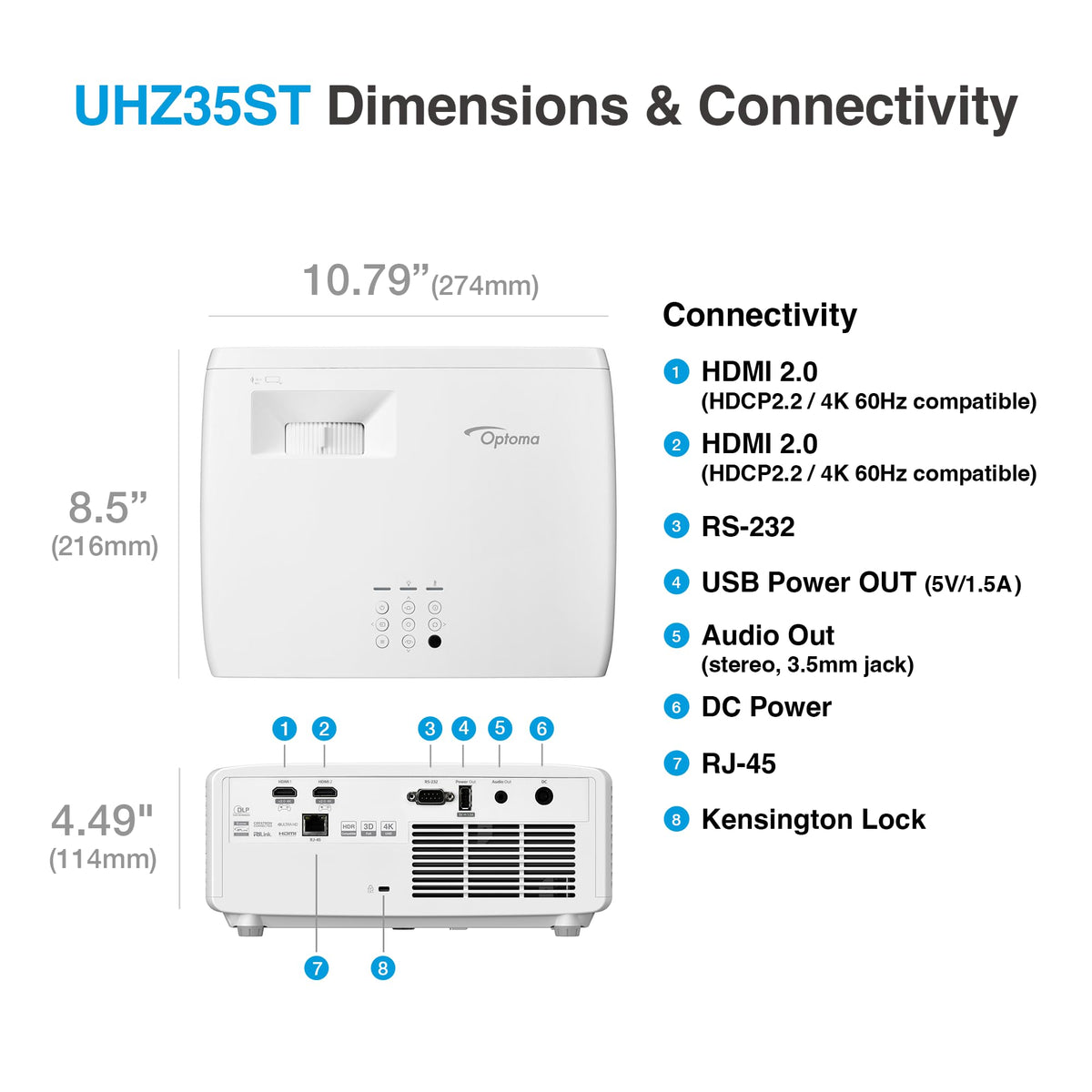 Optoma UHZ35 Projector - 4K UHD Laser Projector for Home Theater and Gaming - UHD35STx (Latest, Lamp, Short Throw) -