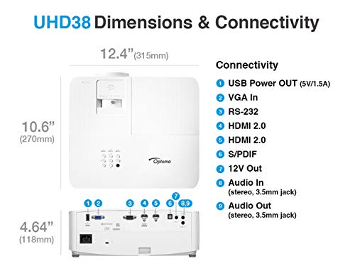 Optoma UHZ35 Projector - 4K UHD Laser Projector for Home Theater and Gaming - UHD35STx (Latest, Lamp, Short Throw) -