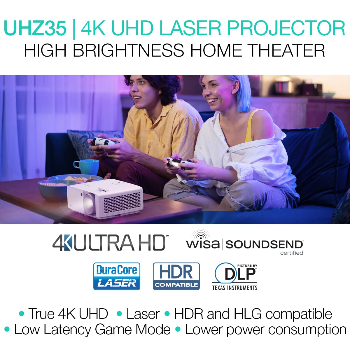 Optoma UHZ35 Projector - 4K UHD Laser Projector for Home Theater and Gaming - UHD35STx (Latest, Lamp, Short Throw) -