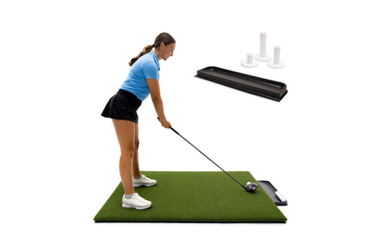 Premium Turf Indoor/Outdoor Golf Mat. Bonus Tray + 3 Tees - Commercial 5'x5' - 30mm Thickness -