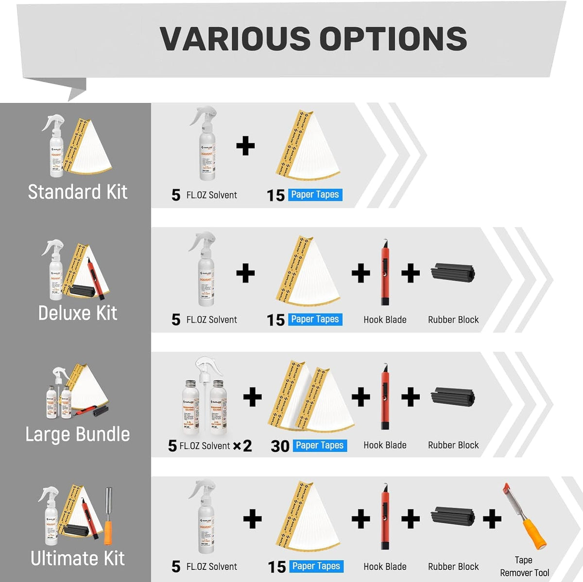 SAPLIZE Golf Grip Kit - Four Options Featuring Grip Tape Strips, Solvent, Tape Remover Tool, Hook Blade & Rubber Vise Clamp - the Ultimate Solution for Regripping Golf Clubs - B - Deluxe Kit -