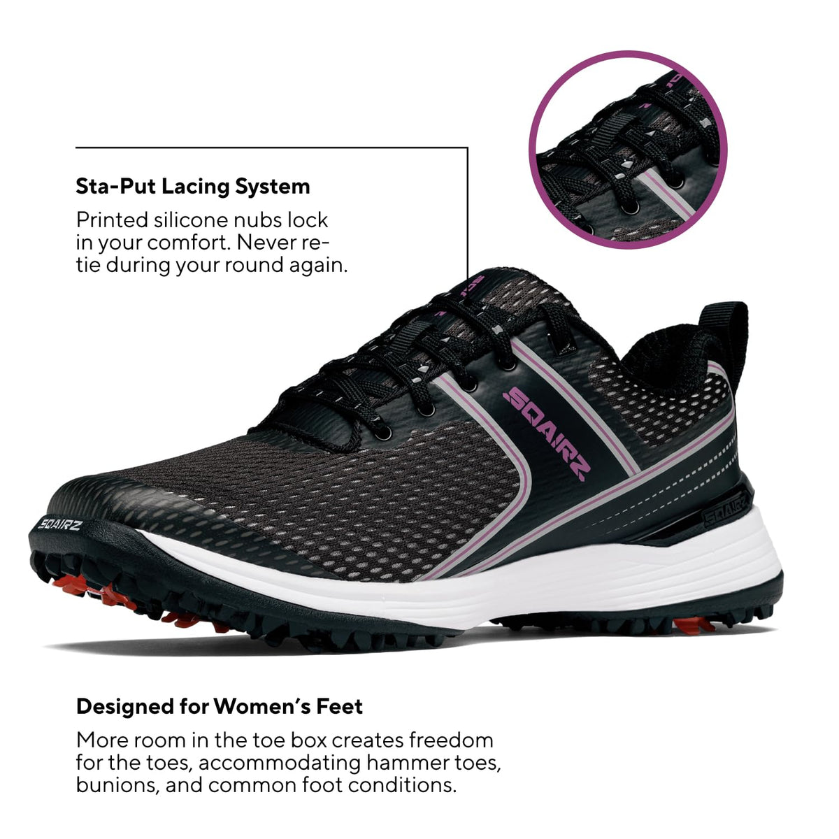 SQAIRZ Freedom Mesh Women's Athletic Golf Shoes - 9.5 - Black/Fuchsia