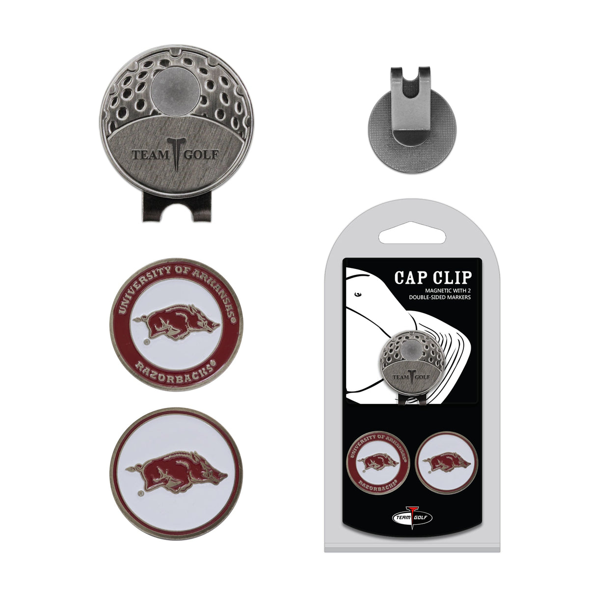 Team Golf Arkansas Ball Markers - Hat Clip - 2 markers -