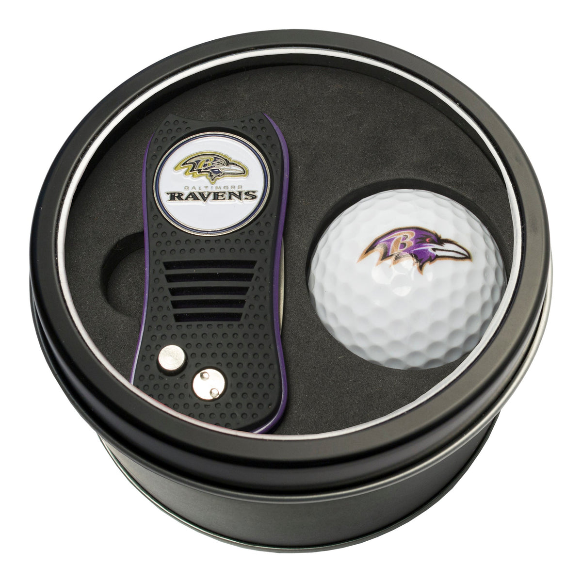 Team Golf Baltimore Ravens Golf Gift Sets - Tin-Divot Tool & Golf Ball -