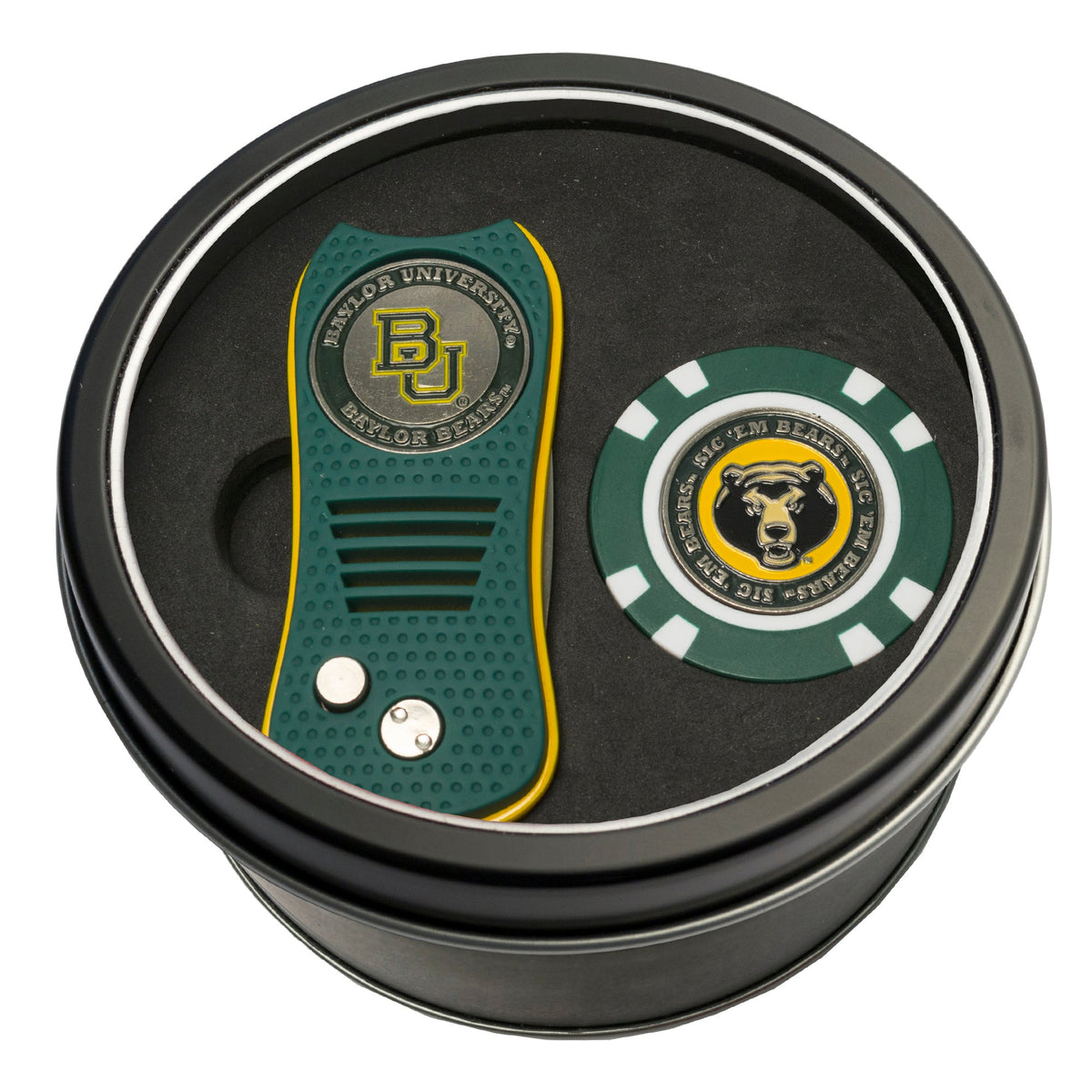 Team Golf Baylor Golf Gift Sets - Tin - Divot Tool & Poker Chip -