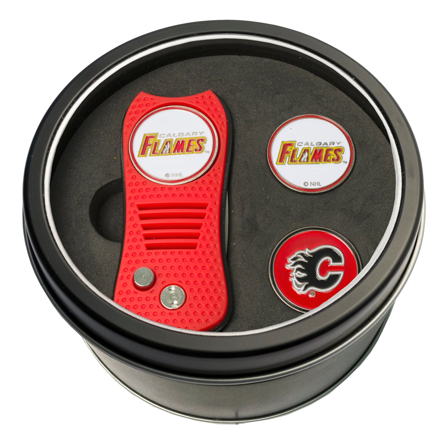 Team Golf CGY Flames Golf Gift Sets - Tin - Divot Tool & 2 Markers -