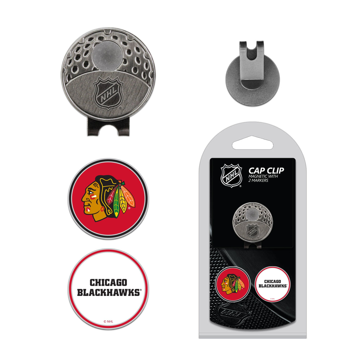 Team Golf CHI Blackhawks Ball Markers - Hat Clip w 2 Ball Markers -