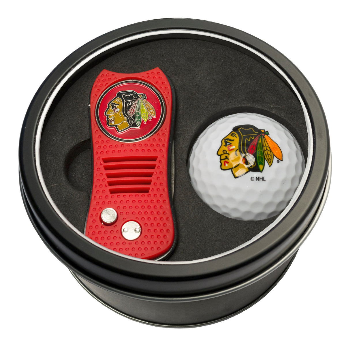 Team Golf CHI Blackhawks Golf Gift Sets - Tin - Divot Tool & Golf Ball -