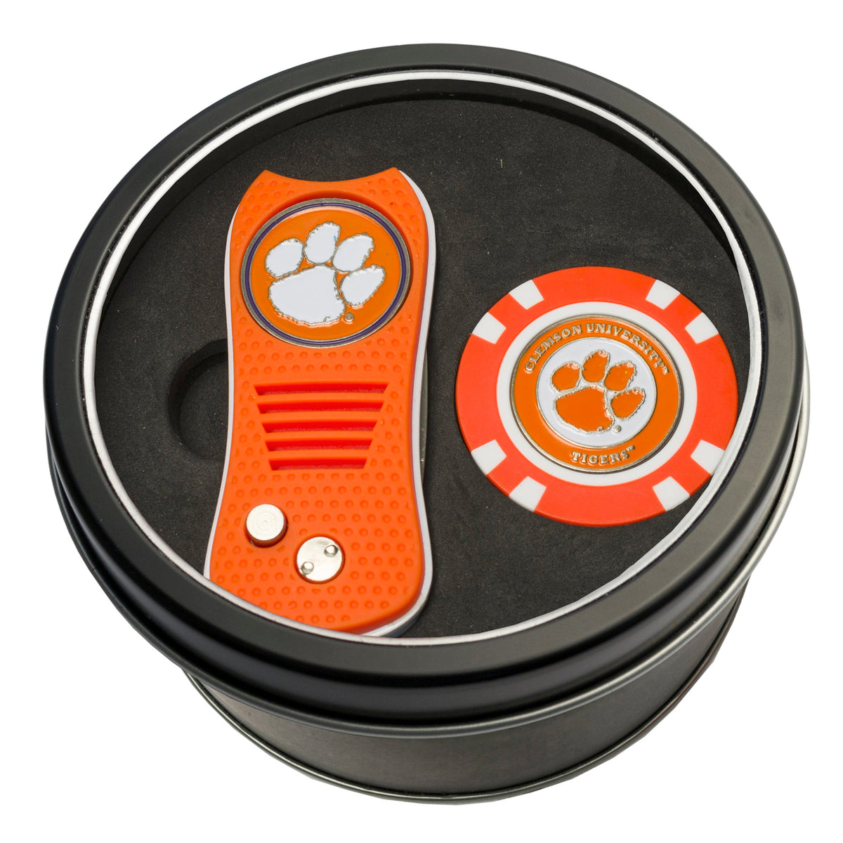Team Golf Clemson Golf Gift Sets - Tin - Divot Tool & Poker Chip -