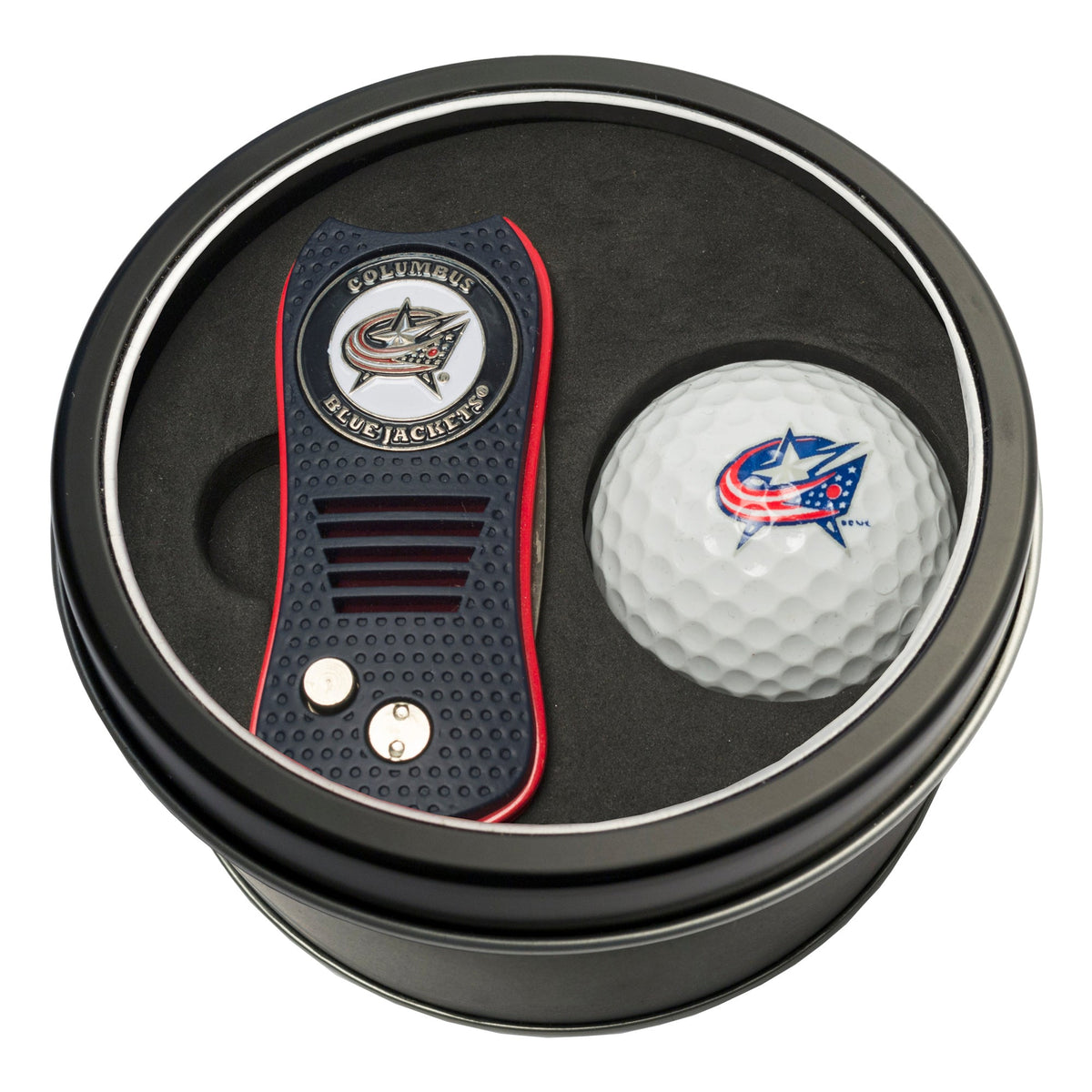 Team Golf COLM Blue Jackets Golf Gift Sets - Tin - Divot Tool & Golf Ball -